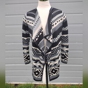 SMARTWOOL Womens Camp House Wrap Drape Sweater BLack Geometric Small